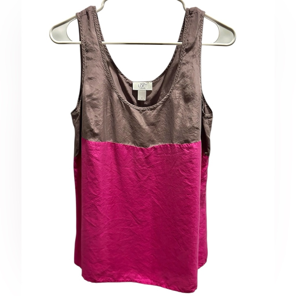 LOFT Women's Pink and Brown Colorblock Tank Top